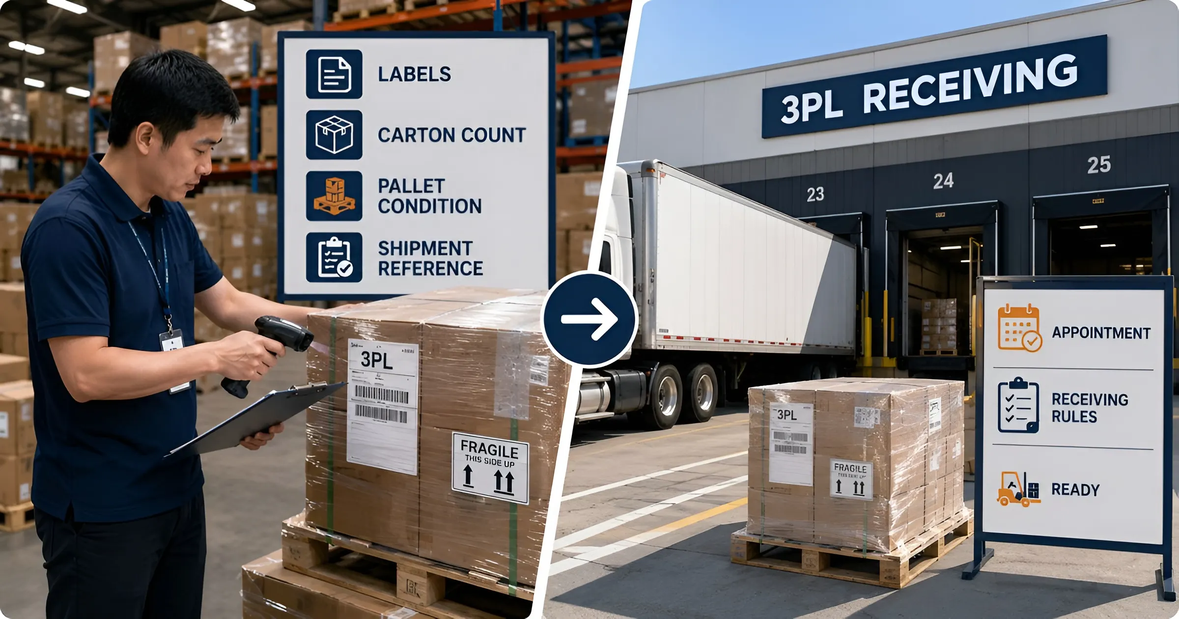 Carton inspection and preparation for receiving at a 3PL warehouse