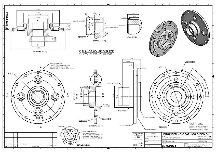 engineering drawing inch metric caliper plastic part